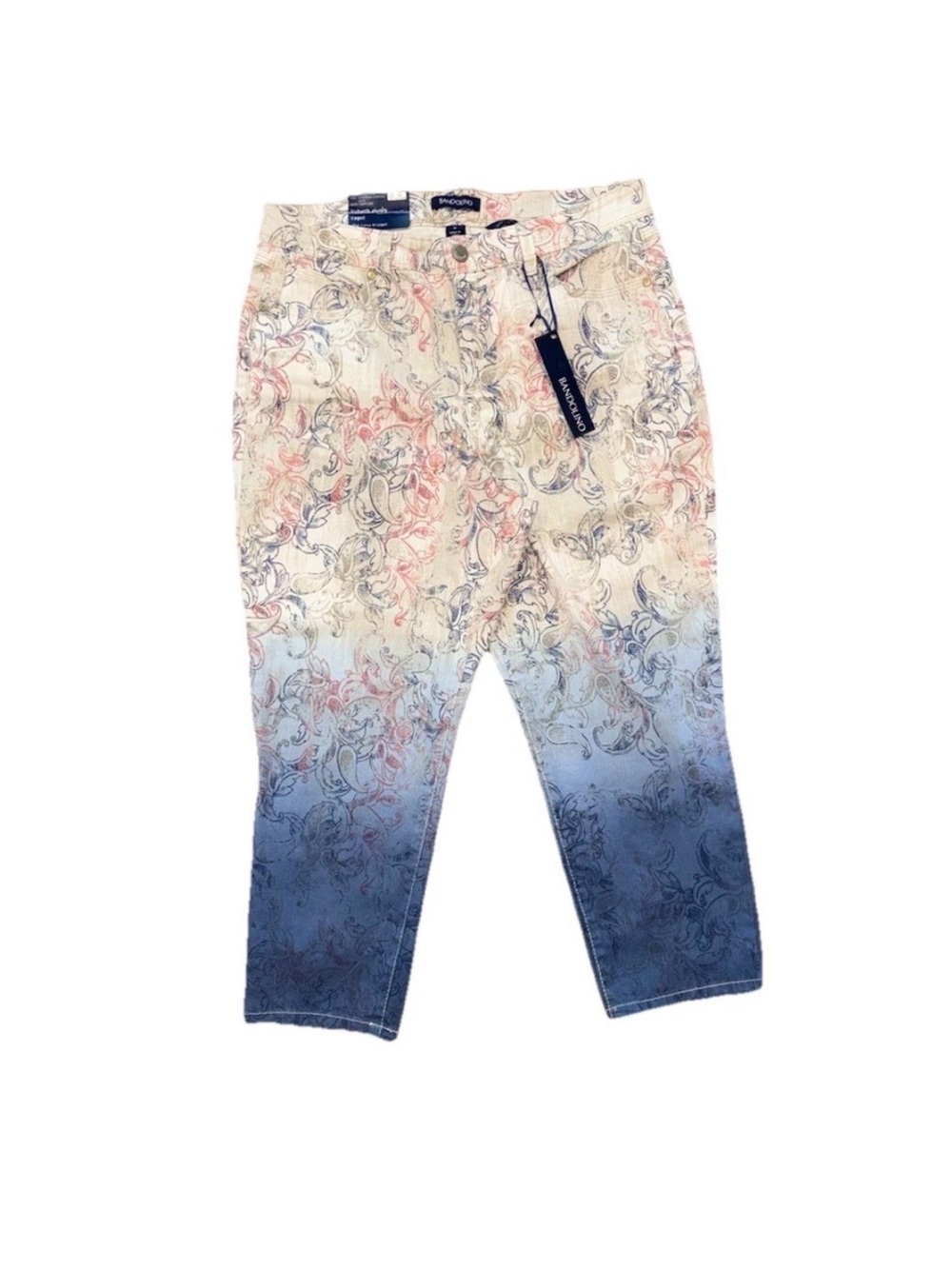 Bandolino Capri Cream to Blue Ombre Floral & Paisley Jeans Size 12 NWT